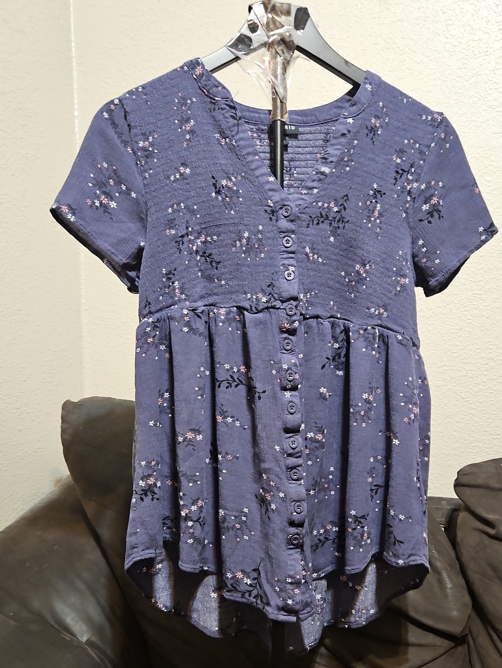 torrid Navy Blue Floral Button-Front Peplum Top